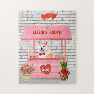 Akita Dog Valentine's Day Kissing Booth Jigsaw Puzzle