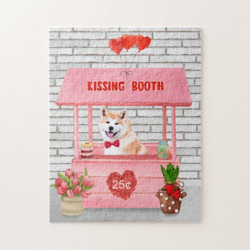 Akita Dog Valentines Day Kissing Booth Jigsaw Puzzle