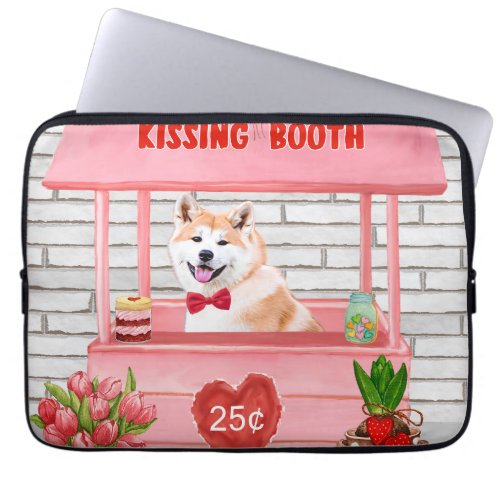 Akita Dog Valentines Day Kissing Booth Laptop Sleeve