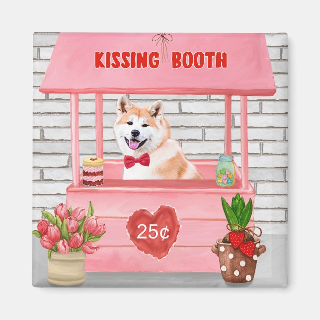 Akita Dog Valentine's Day Kissing Booth Magnet (Front)