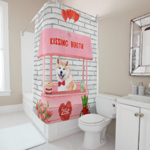 Akita Dog Valentine's Day Kissing Booth Shower Curtain