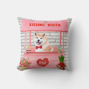Akita Dog Valentine's Day Kissing Booth Throw Pillow