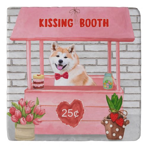 Akita Dog Valentines Day Kissing Booth  Trivet