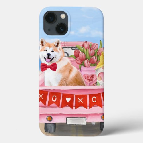 Akita Dog Valentines Day Truck Hearts  iPhone 13 Case
