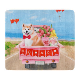 Akita Dog Valentine's Day Truck Hearts Cutting Board