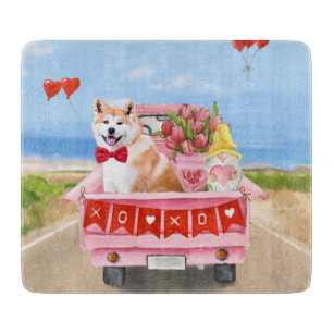 Akita Dog Valentine's Day Truck Hearts Cutting Board