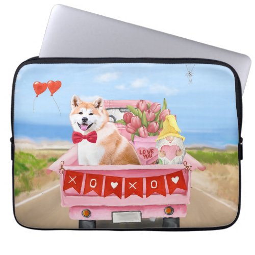 Akita Dog Valentines Day Truck Hearts  Laptop Sleeve