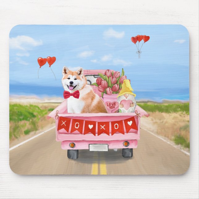 Akita Dog Valentine's Day Truck Hearts  Mouse Pad (Front)