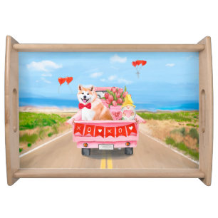 Akita Dog Valentine's Day Truck Hearts Serving Tray