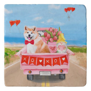 Akita Dog Valentine's Day Truck Hearts Trivet