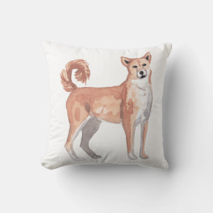Akita Dog Watercolor Art Painting Throw Pillow