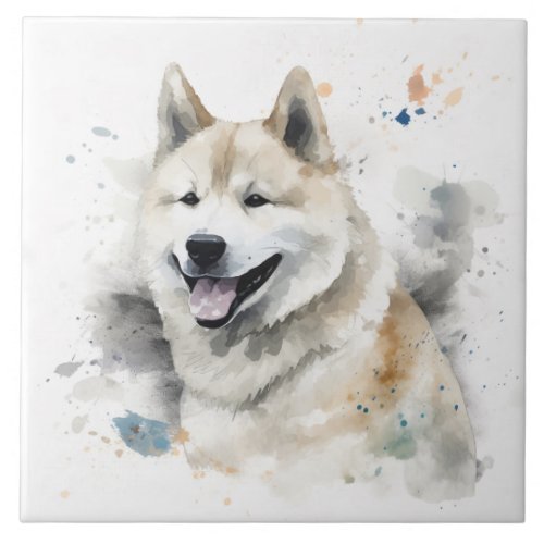 Akita Dog Watercolor Ceramic Tile