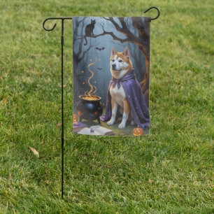 Akita Dog Whimsical Halloween Painting Garden Flag