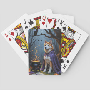 Akita Dog Whimsical Halloween Painting Poker Cards