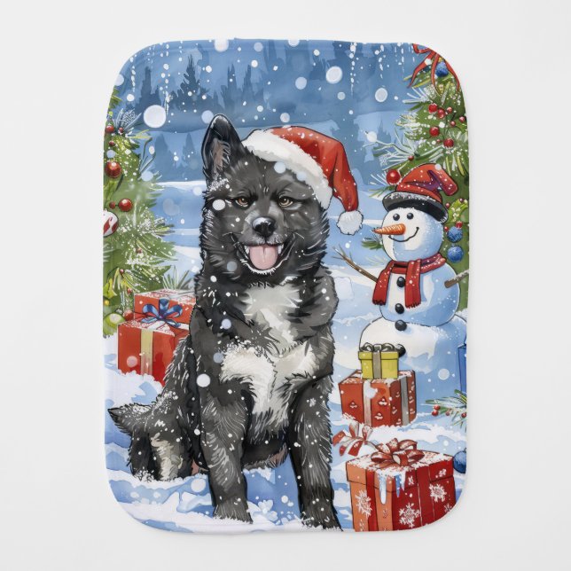 Akita Dog Winter Wonderland Christmas Joy Baby Burp Cloth (Front)