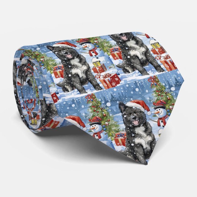 Akita Dog Winter Wonderland Christmas Joy Neck Tie (Rolled)