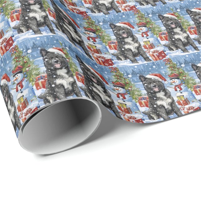 Akita Dog Winter Wonderland Christmas Joy Wrapping Paper (Roll Corner)