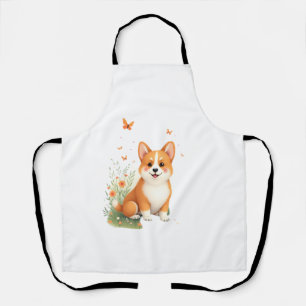 Akita Dog with Flower and Butterfly T Shirt Apron