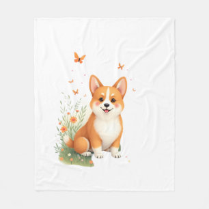 Akita Dog with Flower and Butterfly T Shirt Fleece Blanket