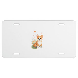 Akita Dog with Flower and Butterfly T Shirt License Plate