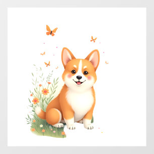 Akita Dog with Flower and Butterfly T Shirt Wall Decal