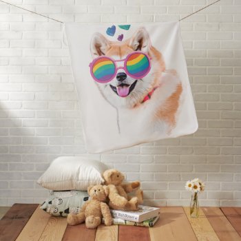 Akita Dog With Hearts Valentine's Day Baby Blanket by aashiarsh at Zazzle