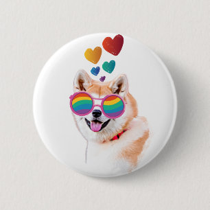 Akita Dog with Hearts Valentine's Day Button