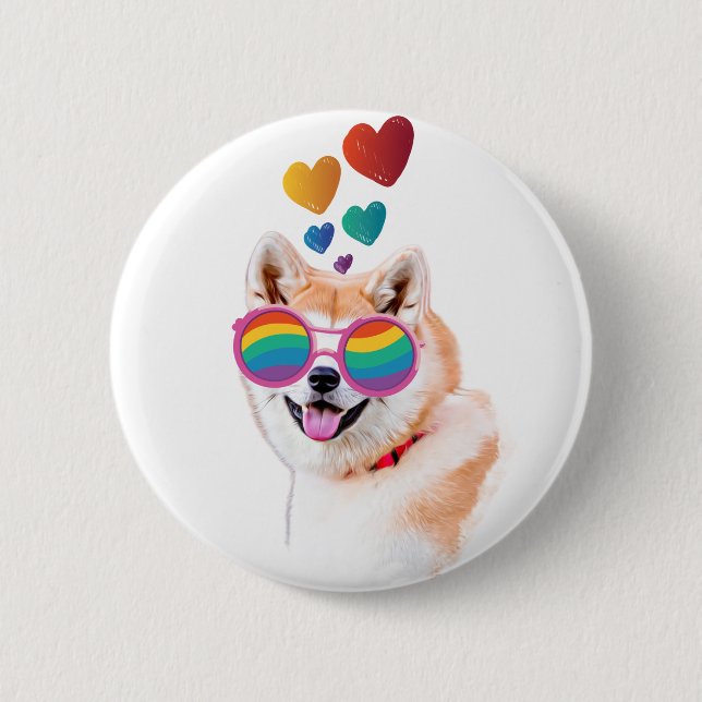Akita Dog with Hearts Valentine's Day Button (Front)