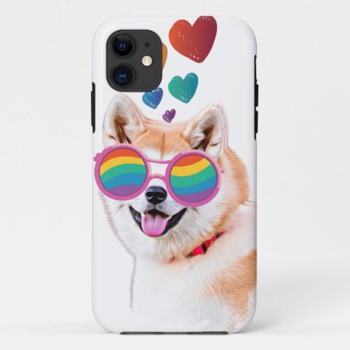 Akita Dog with Hearts Valentines Day iPhone 11 Case
