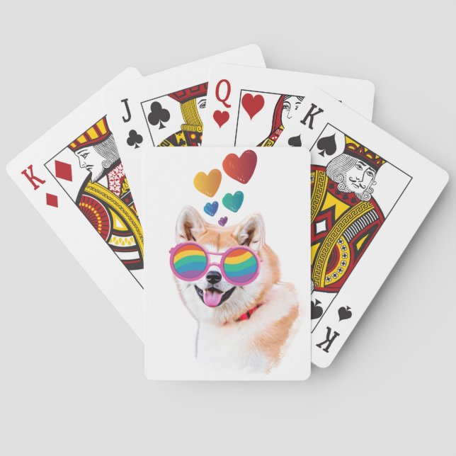 Akita Dog with Hearts Valentine's Day  Poker Cards (Back)