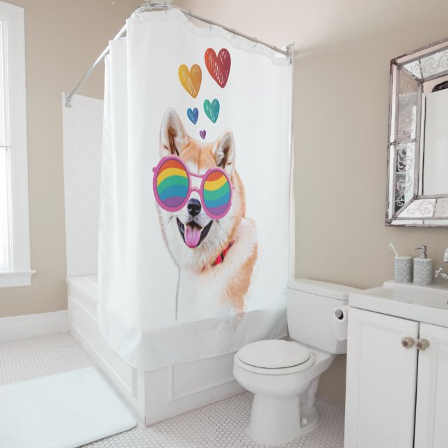 Akita Dog with Hearts Valentine's Day Shower Curtain (In Situ)