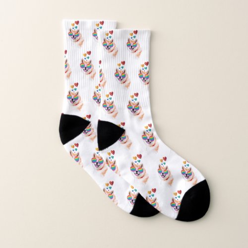 Akita Dog with Hearts Valentines Day Socks