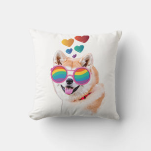 Akita Dog with Hearts Valentine's Day Throw Pillow