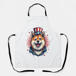 Akita dog with independence day apron