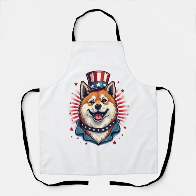 Akita dog with independence day  apron (Front)