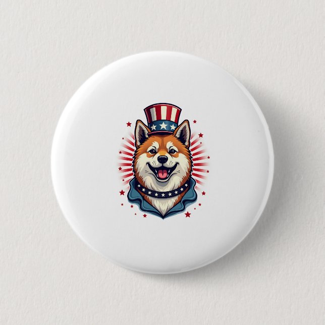 Akita dog with independence day  button (Front)