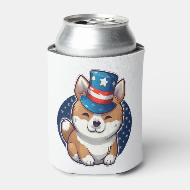 Akita dog with independence day  can cooler (Can Front)