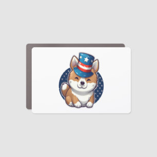 Akita dog with independence day car magnet