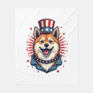 Akita dog with independence day fleece blanket