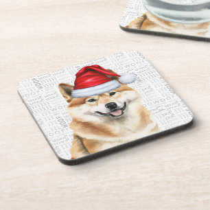 Akita Dog Woof Word Art Holiday Beverage Coaster
