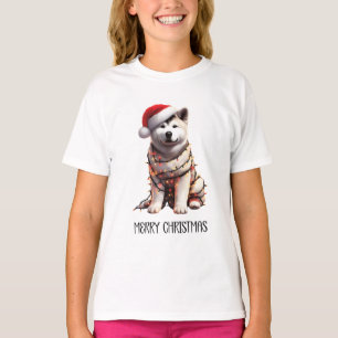 Akita Dog Wrapped In Christmas Tree T-Shirt