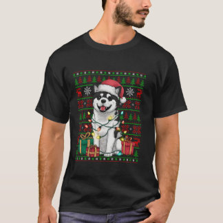 Akita Dog Xmas Lights Ugly Santa Hat Akita Christm T-Shirt