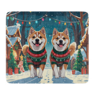 Akita Dogs Christmas Snow Holiday Cutting Board
