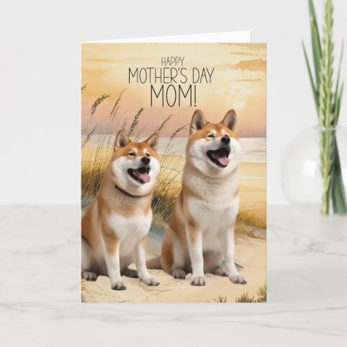 Akita Dogs Mothers Day Sunset Beach Cove Holiday Card