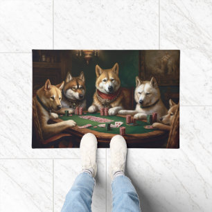 Akita Dogs Playing Poker Art Doormat