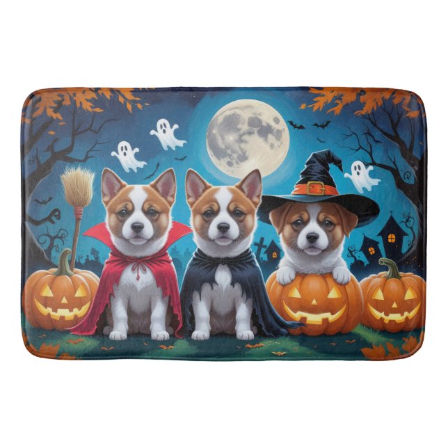 Akita Dogs Pumpkin Halloween Funny Bath Mat (Front)