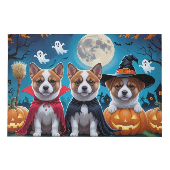 Akita Dogs Pumpkin Halloween Funny Faux Canvas Print (Front)