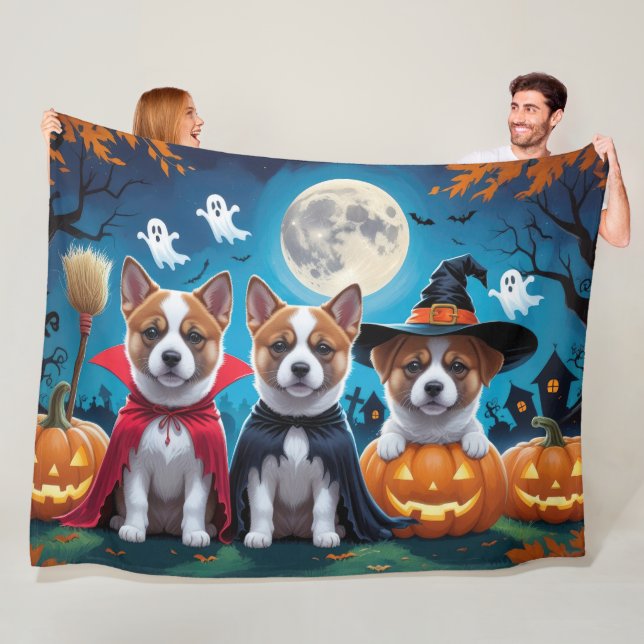 Akita Dogs Pumpkin Halloween Funny Fleece Blanket (In Situ)