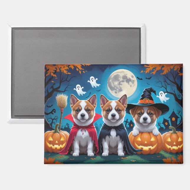 Akita Dogs Pumpkin Halloween Funny Magnet (Front/Back)