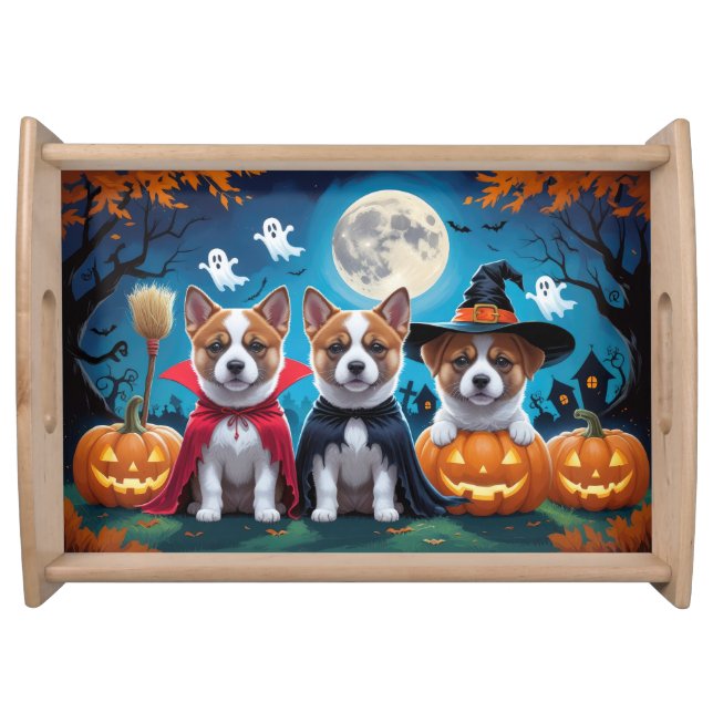 Akita Dogs Pumpkin Halloween Funny Serving Tray (Front)